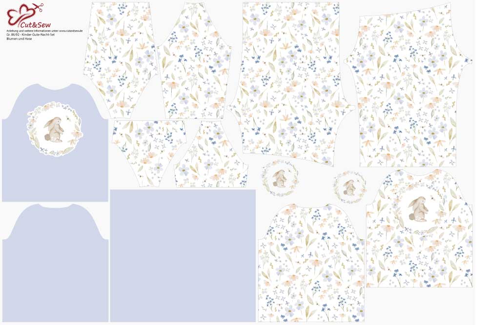 Schlafanzug Nähset – Blumen und Hasen - Cut&Sew