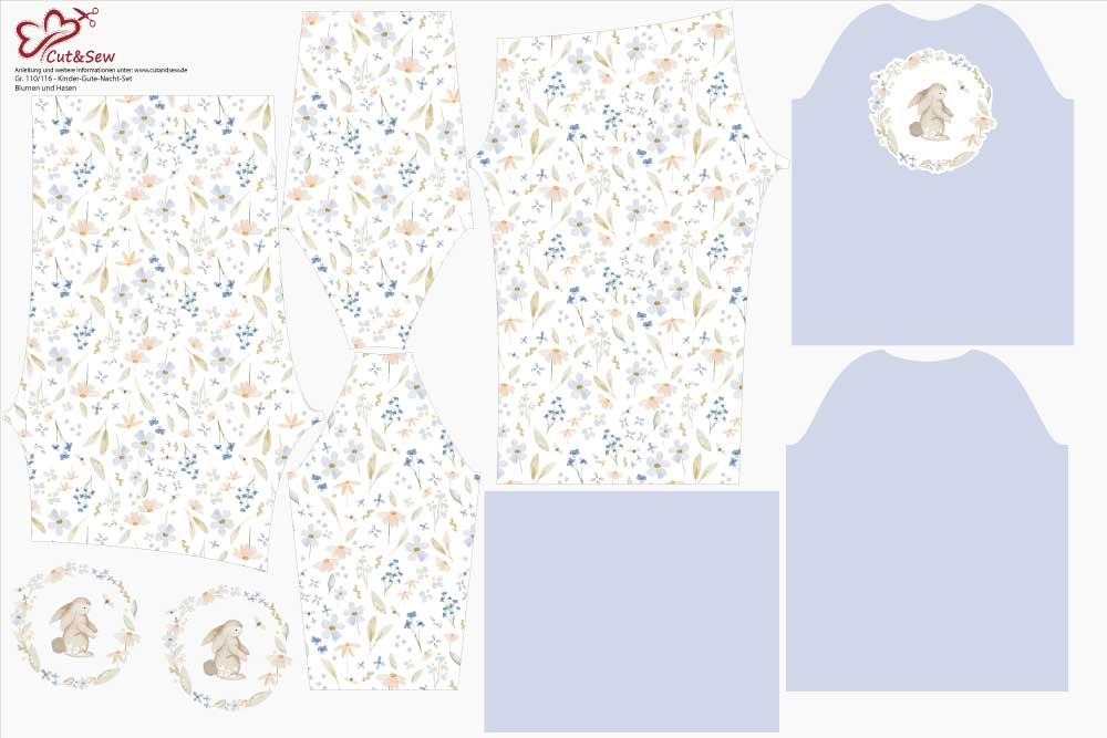 Schlafanzug Nähset – Blumen und Hasen - Cut&Sew