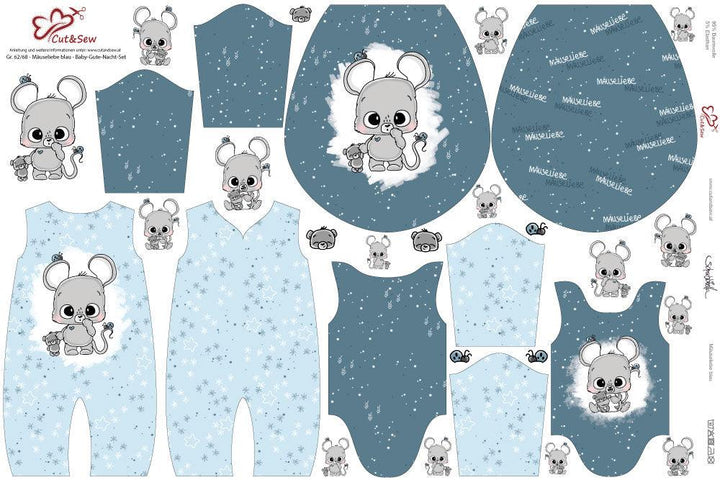 Baby-Gute-Nacht-Set – Mäuseliebe blau - Cut&Sew