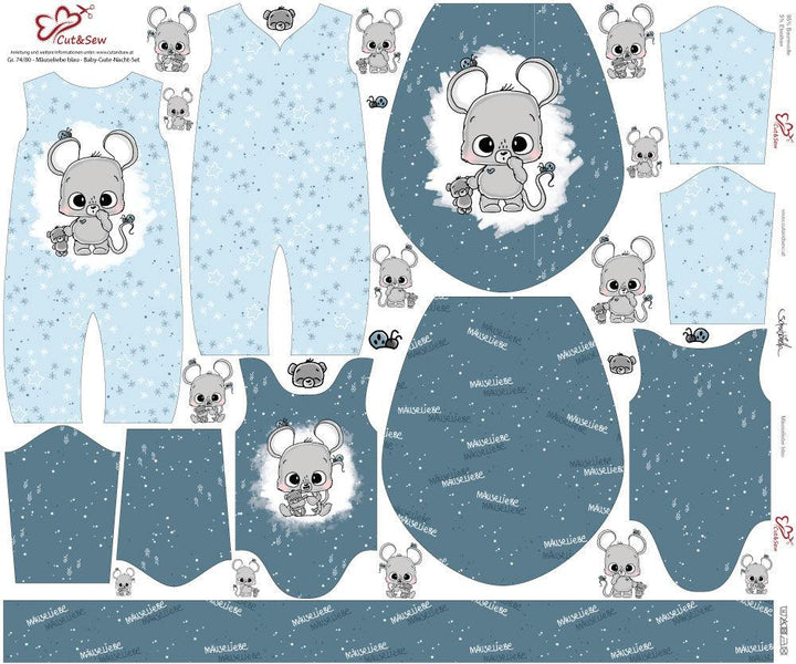 Baby-Gute-Nacht-Set – Mäuseliebe blau - Cut&Sew