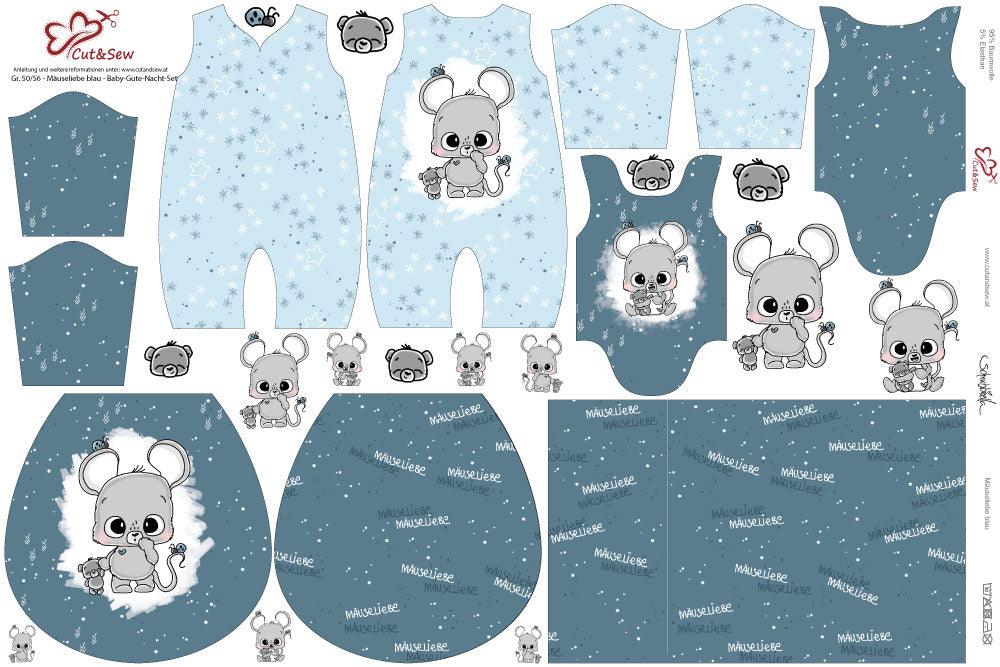 Baby-Gute-Nacht-Set – Mäuseliebe blau - Cut&Sew