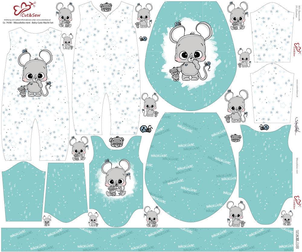 Baby-Gute-Nacht-Set – Mäuseliebe mint - Cut&Sew
