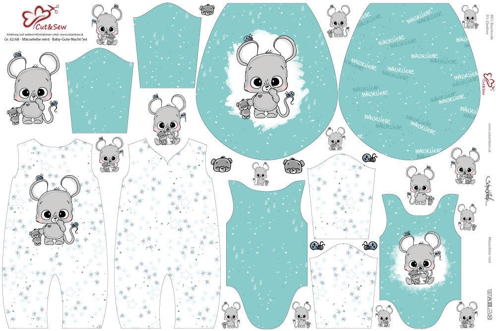 Baby-Gute-Nacht-Set – Mäuseliebe mint - Cut&Sew