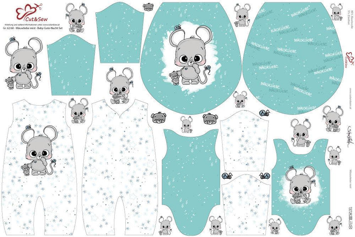 Baby-Gute-Nacht-Set – Mäuseliebe mint - Cut&Sew