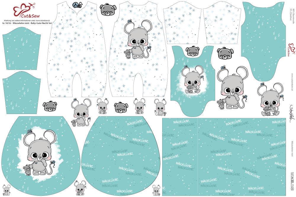 Baby-Gute-Nacht-Set – Mäuseliebe mint - Cut&Sew