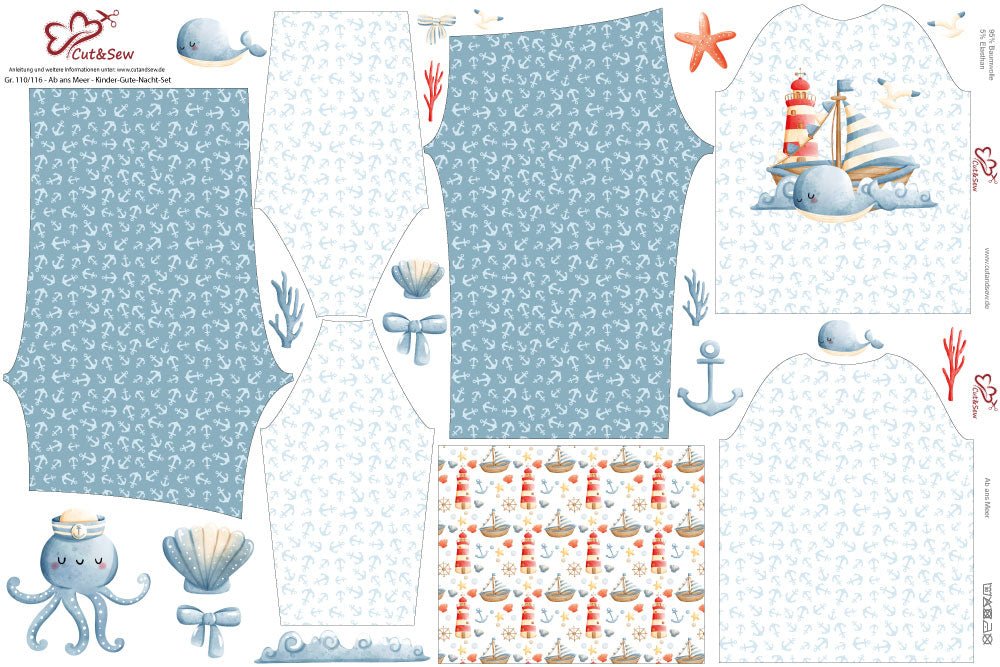 Nähset, Schnittmuster auf Stoff gedruckt