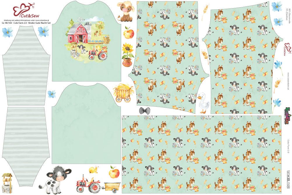 Kinder-Gute-Nacht-Set – Cute Farm 2.0 Green - Cut&Sew