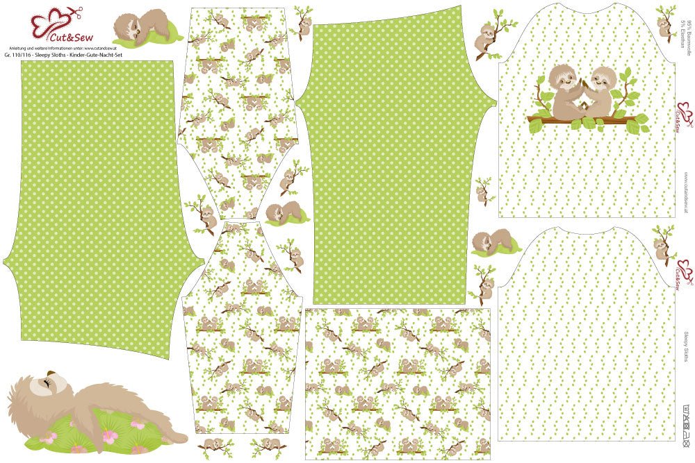 Kinder-Gute-Nacht-Set – Sleepy Sloths - Cut&Sew