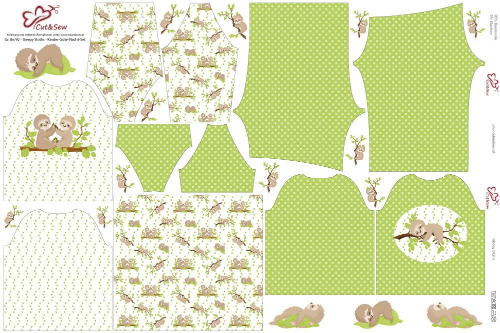 Kinder-Gute-Nacht-Set – Sleepy Sloths - Cut&Sew