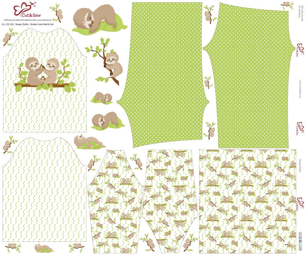 Kinder-Gute-Nacht-Set – Sleepy Sloths - Cut&Sew