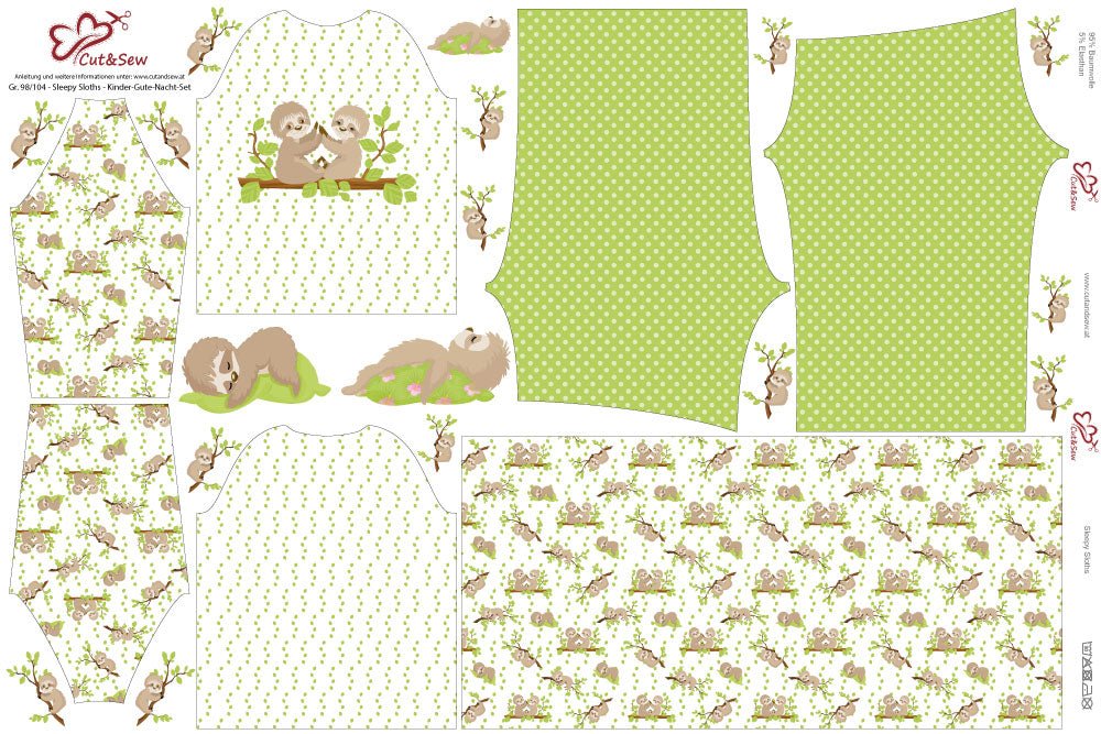 Kinder-Gute-Nacht-Set – Sleepy Sloths - Cut&Sew