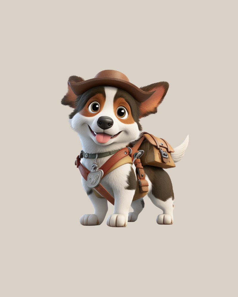 Stoffpanel - Hund mit Rucksack
