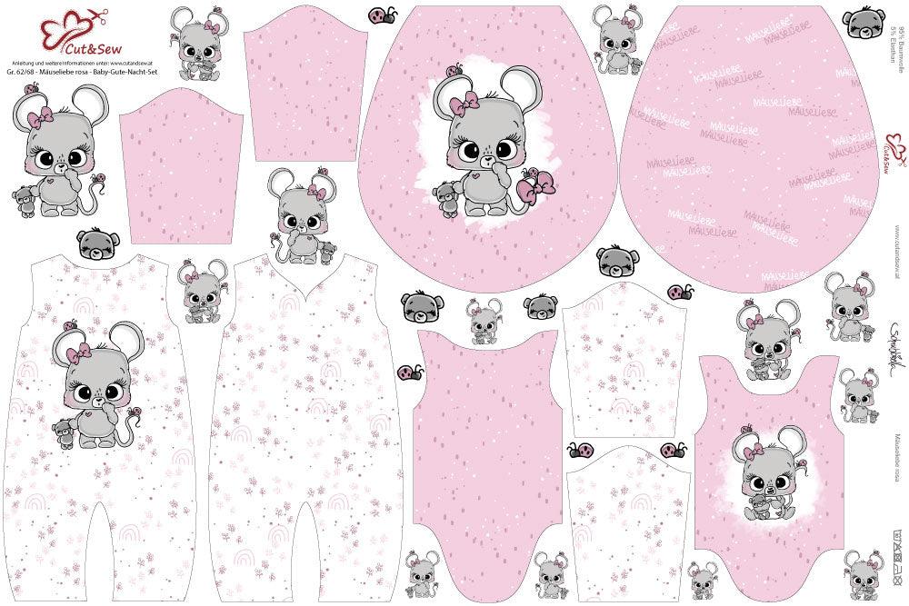 Baby-Gute-Nacht-Set – Mäuseliebe rosa - Cut&amp;Sew