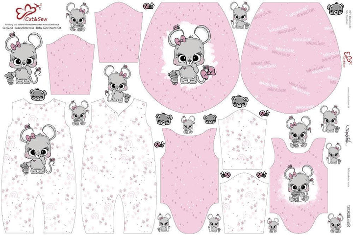 Baby-Gute-Nacht-Set – Mäuseliebe rosa - Cut&amp;Sew