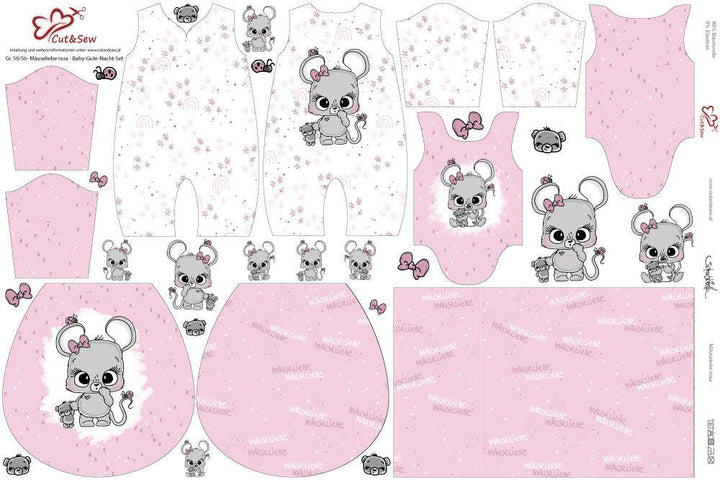 Baby-Gute-Nacht-Set – Mäuseliebe rosa - Cut&amp;Sew