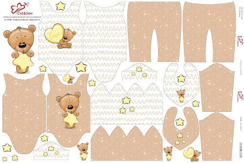 Schnittmuster auf Stoff gedruckt Teddy Love