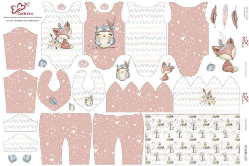 Schnittmuster auf Stoff gedruckt Woodland Girls