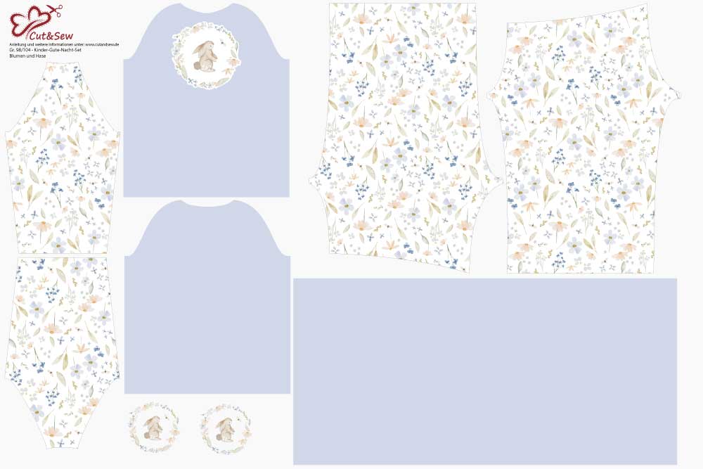 Schlafanzug Nähset – Blumen und Hasen - Cut&amp;Sew