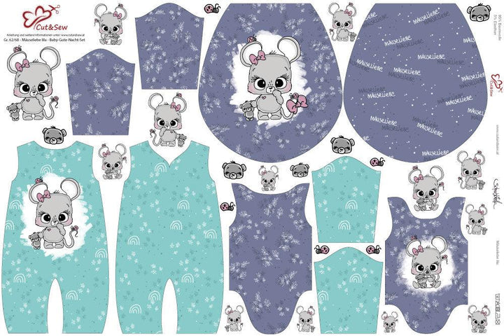 Baby-Gute-Nacht-Set – Mäuseliebe lila - Cut&amp;Sew
