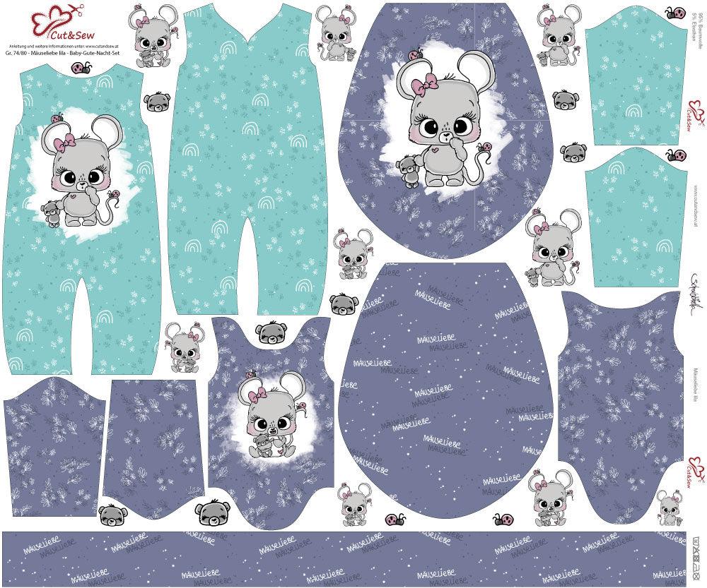 Baby-Gute-Nacht-Set – Mäuseliebe lila - Cut&amp;Sew