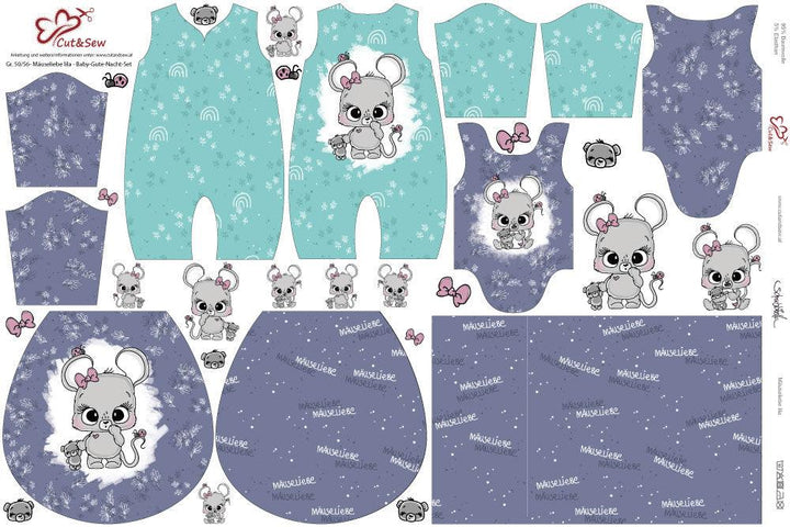 Baby-Gute-Nacht-Set – Mäuseliebe lila - Cut&amp;Sew