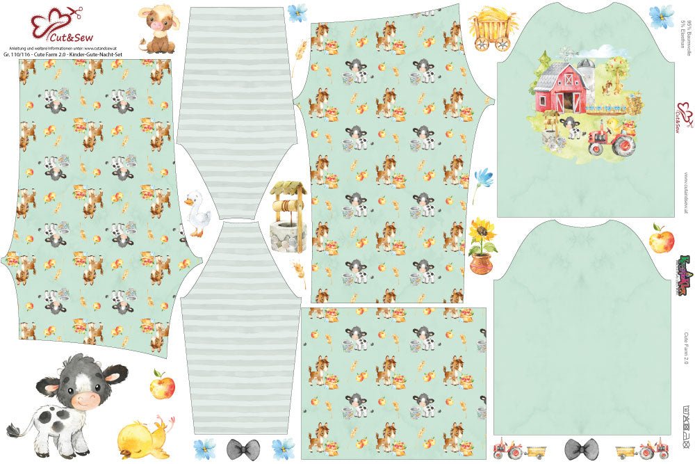 Kinder-Gute-Nacht-Set – Cute Farm 2.0 Green - Cut&amp;Sew