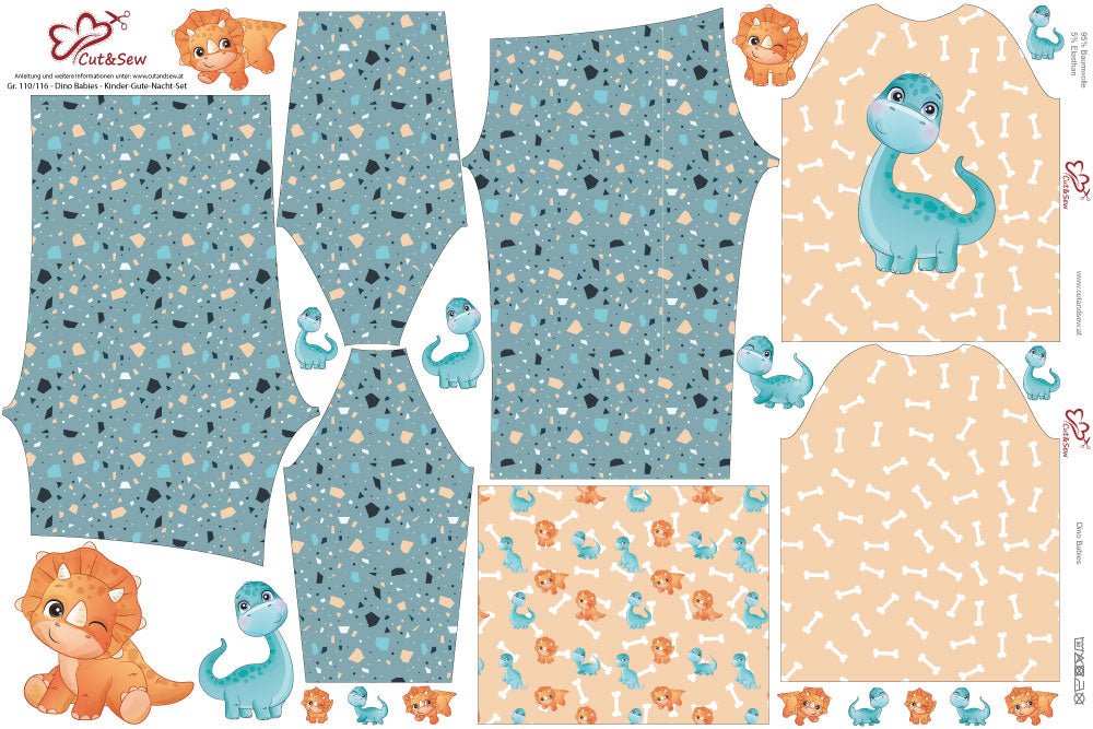 Kinder-Gute-Nacht-Set – Dino Babies - Cut&amp;Sew