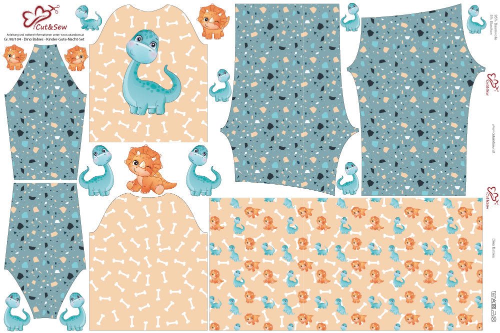 Kinder-Gute-Nacht-Set – Dino Babies - Cut&amp;Sew
