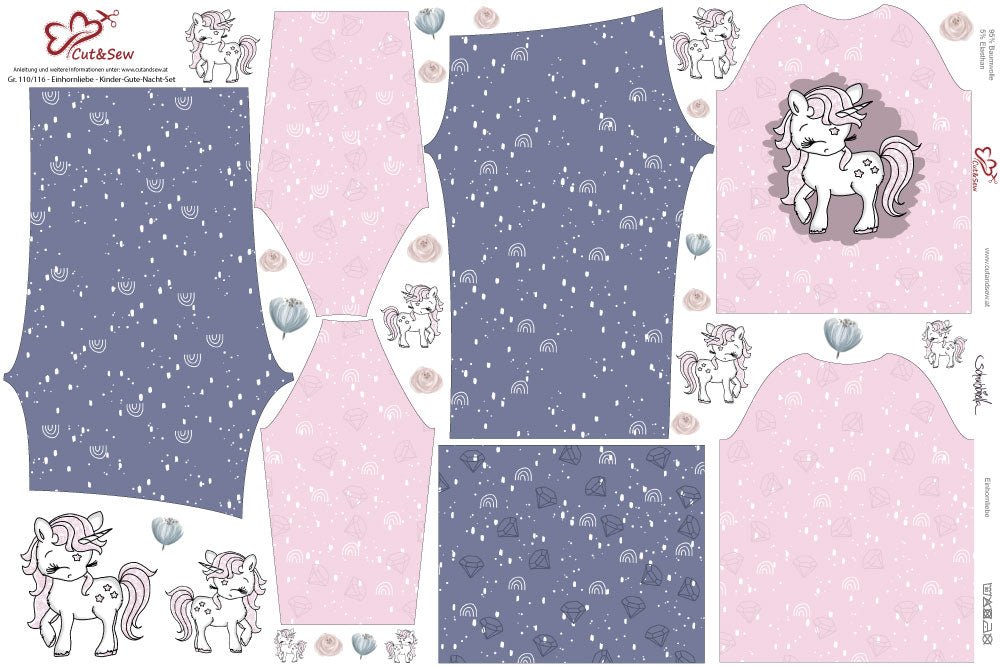 Kinder-Gute-Nacht-Set – Einhornliebe - Cut&amp;Sew