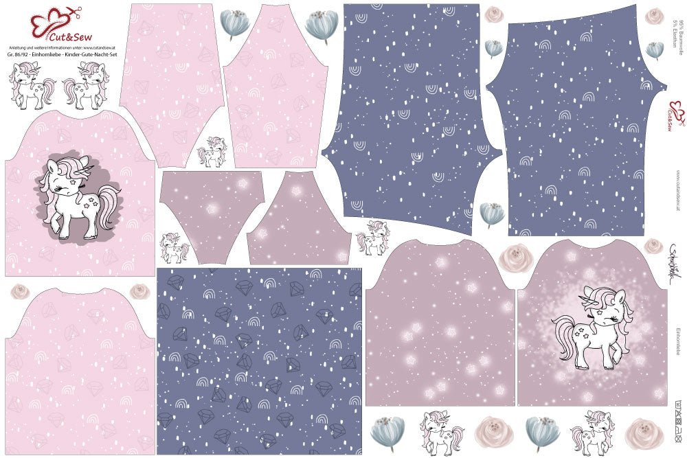 Kinder-Gute-Nacht-Set – Einhornliebe - Cut&amp;Sew